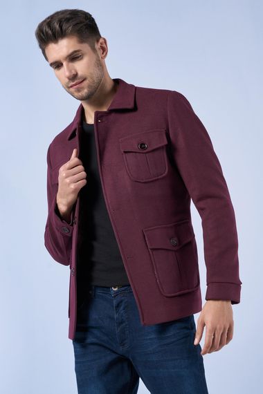 Suitmen Short Cuffed Coat With Bag Pocket Claret Red - photo 2