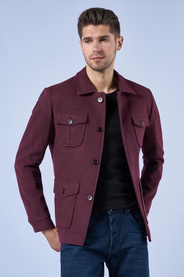 Suitmen Short Cuffed Coat With Bag Pocket Claret Red - photo 3