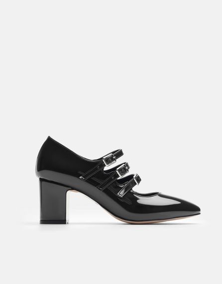 Vinta Üç Bantlı Vingate Görünümlü Kadın Topuklu Ayakkabı  Siyah - fotoğraf 1