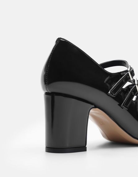 Vinta Üç Bantlı Vingate Görünümlü Kadın Topuklu Ayakkabı  Siyah - fotoğraf 5