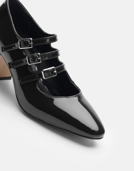 Vinta Üç Bantlı Vingate Görünümlü Kadın Topuklu Ayakkabı  Siyah - fotoğraf 4