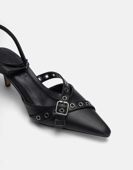 Emma Bilekten Bağlamalı Çapraz Bantlı Kadın Topuklu Ayakkabı  Siyah - fotoğraf 3