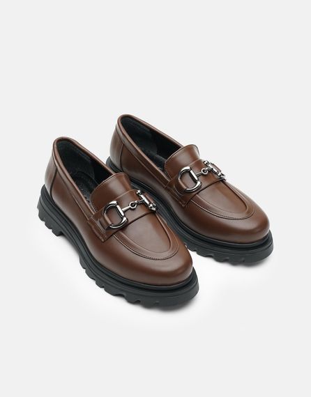 Pella Flat Leather Oxford Shoes Brown - photo 2