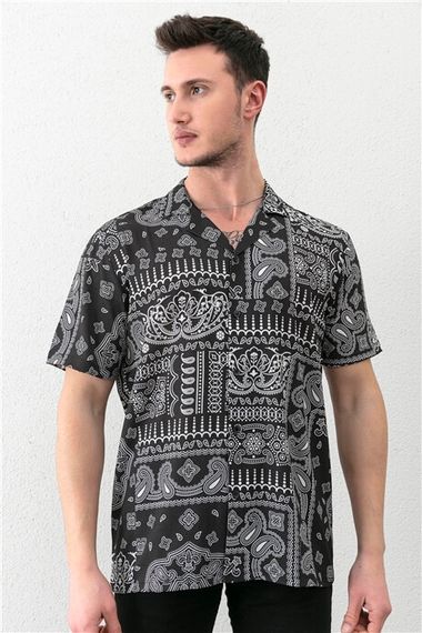 Black Men's Paisley Patterned Short Sleeve Regular Fit Shirt - photo 1