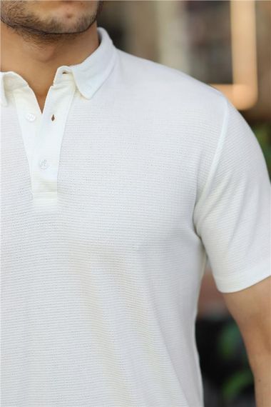 Jakarlı Polo Yaka T-shirt - Beyaz - fotoğraf 2