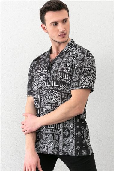 Black Men's Paisley Patterned Short Sleeve Regular Fit Shirt - photo 3