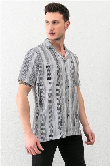 Gray Men's Bowling Collar Short Sleeve Regular Fit Shirt - photo 1