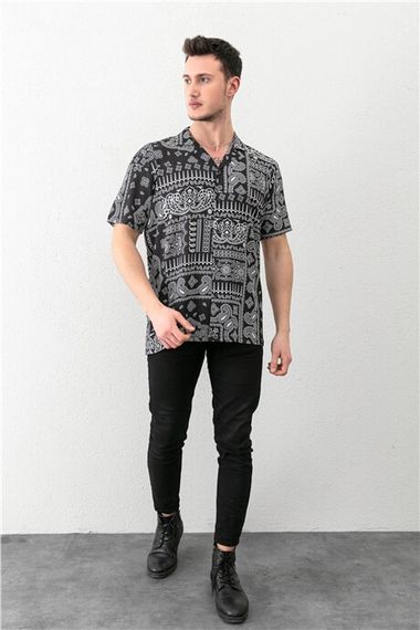 Black Men's Paisley Patterned Short Sleeve Regular Fit Shirt - photo 2