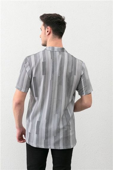 Gray Men's Bowling Collar Short Sleeve Regular Fit Shirt - photo 5