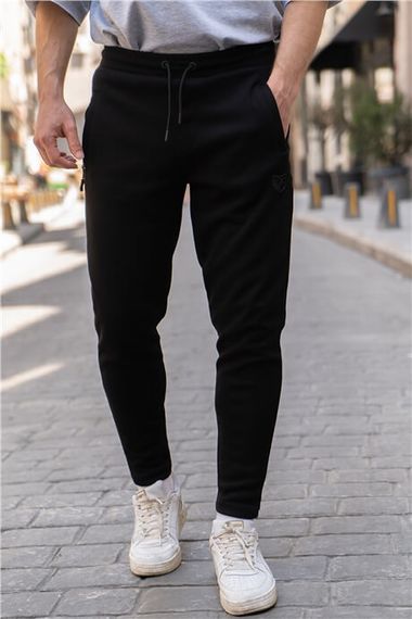 Black Men's Pique Fabric Tracksuit Bottom - photo 1