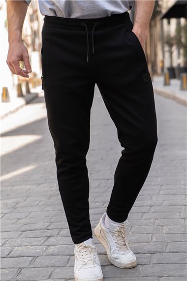 Black Men's Pique Fabric Tracksuit Bottom - photo 2