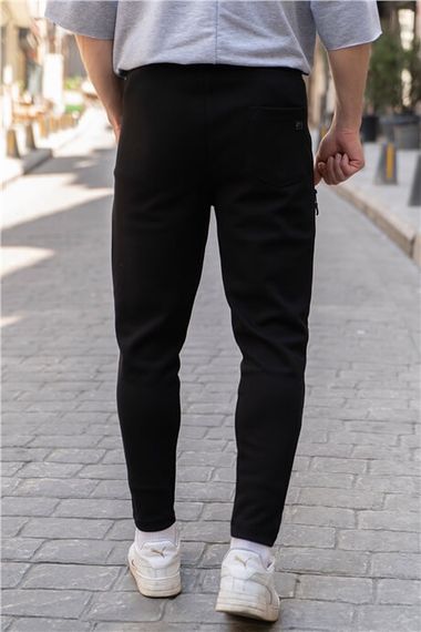 Black Men's Pique Fabric Tracksuit Bottom - photo 3