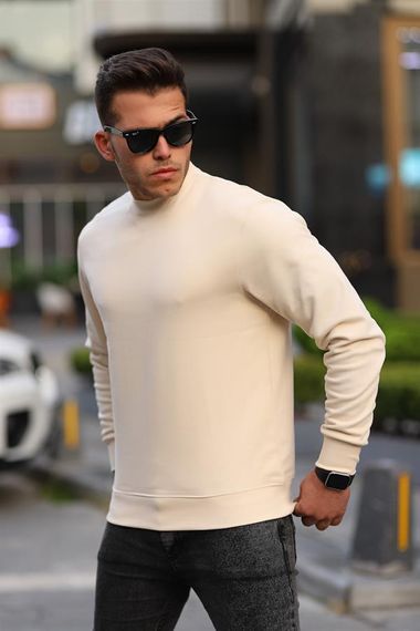 Bisiklet Yaka Basic Sweatshirt - Bej - fotoğraf 2