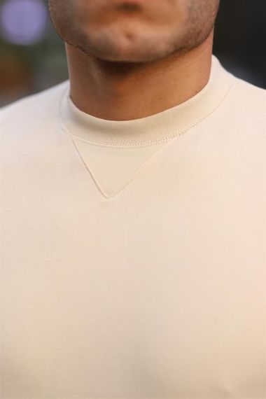 Bisiklet Yaka Basic Sweatshirt - Bej - fotoğraf 3