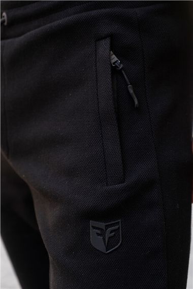 Black Men's Pique Fabric Tracksuit Bottom - photo 5