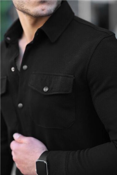 Textured Comfortable Thin Jacket/Shirt - Black - photo 3