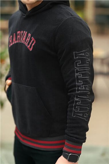 Harvard Nakışlı Polar Sweatshirt - Siyah - fotoğraf 3