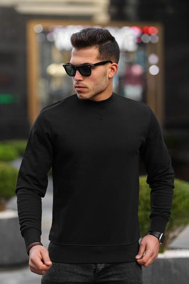 Bisiklet Yaka Basic Sweatshirt - Siyah - fotoğraf 1