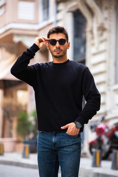 Bisiklet Yaka Basic Sweatshirt - Siyah - fotoğraf 5