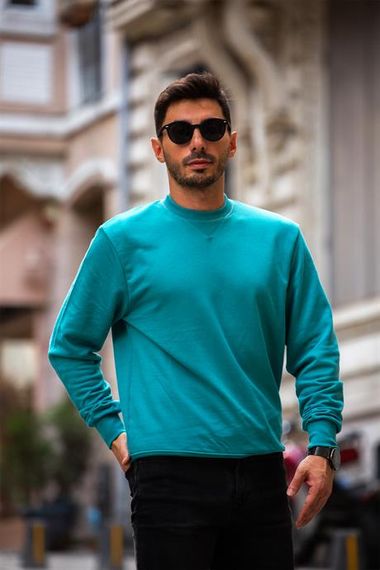 Bisiklet Yaka Basic Sweatshirt - Mavi - fotoğraf 1