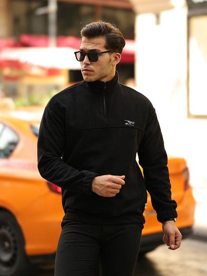 Premium Yarım Ferrmuar Polar Sweatshirt - Siyah - fotoğraf 1