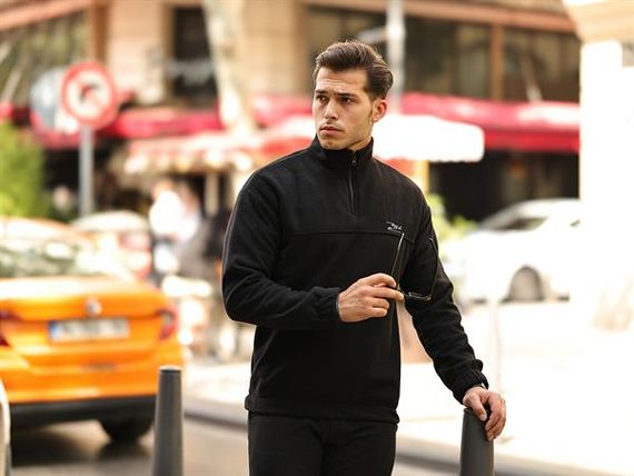 Premium Yarım Ferrmuar Polar Sweatshirt - Siyah - fotoğraf 5