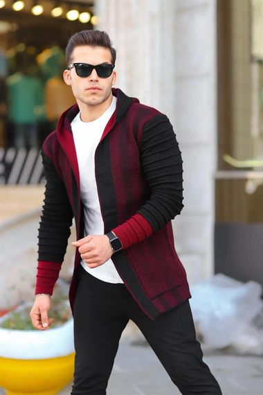 Claret Red Men's Sleeves Patterned Poncho Cardigan - photo 2