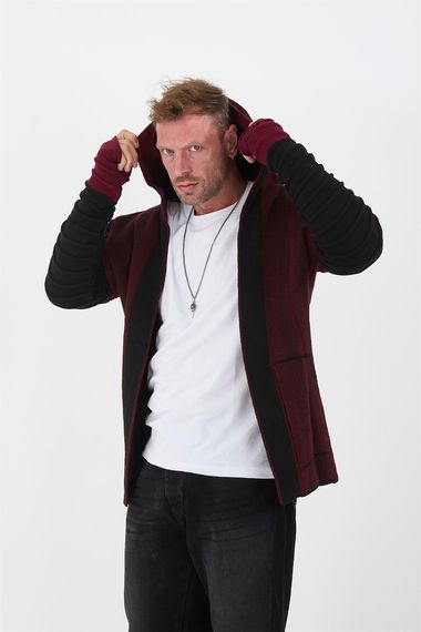 Claret Red Men's Sleeves Patterned Poncho Cardigan - photo 4
