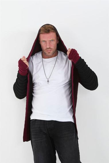 Claret Red Men's Sleeves Patterned Poncho Cardigan - photo 5