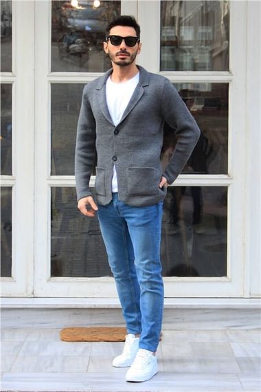 Füme Erkek Cep Detaylı Triko Ceket - fotoğraf 3