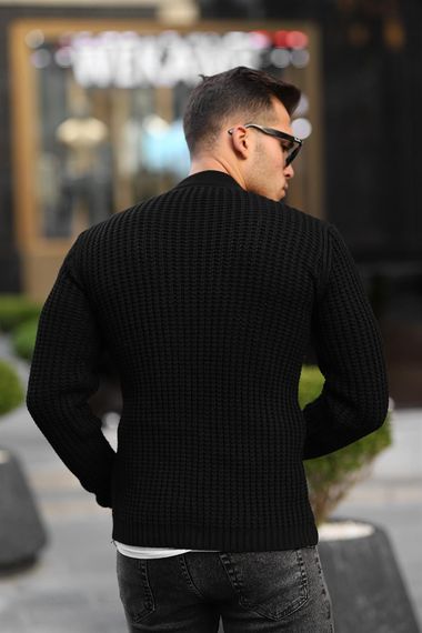 Кардиган с кнопками и вязаным узором Nopenli Fitil - черный, стильный и теплый для осени и зимы, подходит для повседневной и деловой одежды - фото 5