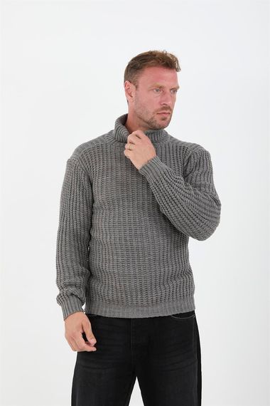 Светр Nopenli Fitil, в'язаний, із коміром "рибальська", антрацитового кольору, з акрилу, теплий, для стильного образу в холодну погоду - фото 2