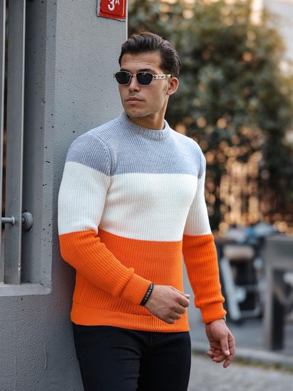 Светр з принтом, круглий виріз - помаранчевий, акриловий, теплий, стильний, розміри XL, L, M - фото 2