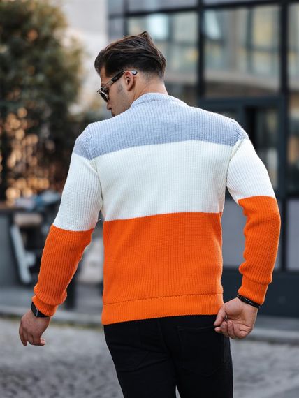 Светр з принтом, круглий виріз - помаранчевий, акриловий, теплий, стильний, розміри XL, L, M - фото 5