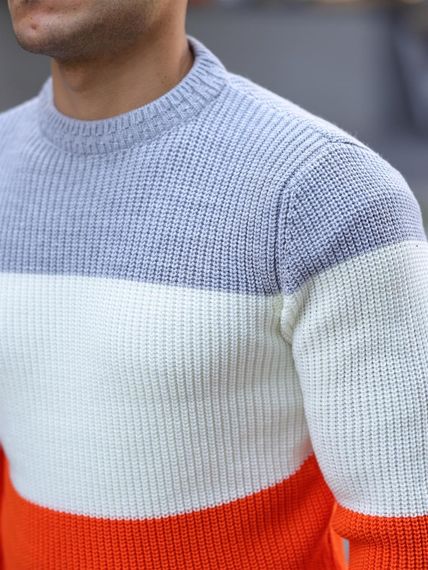 Светр з принтом, круглий виріз - помаранчевий, акриловий, теплий, стильний, розміри XL, L, M - фото 3