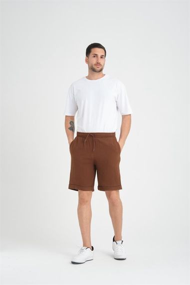 Шорти з подвійними штанинами з муслінової тканини - коричневі, 100% бавовна, дихаючі, п'ять розмірів S, M, L, XL, XXL - фото 3