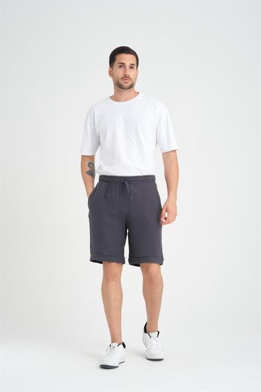 Подвійні шорти з муслінової тканини Valiberta - стилі української моди з дихаючого бавовняного матеріалу, доступні в розмірах S-XXL та кольорі фюме - фото 3