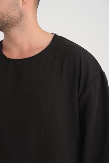 Bisiklet Yaka Fakir Kol Oversize Kısa Kol T-shirt - Siyah - fotoğraf 2