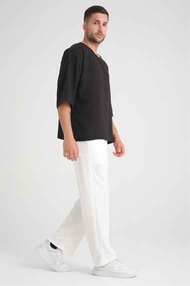 Bisiklet Yaka Fakir Kol Oversize Kısa Kol T-shirt - Siyah - fotoğraf 4