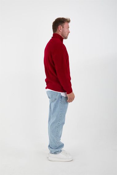 У Oversize пуловер с полузастежкой для мужчин из кенарной вязки - красный - фото 3