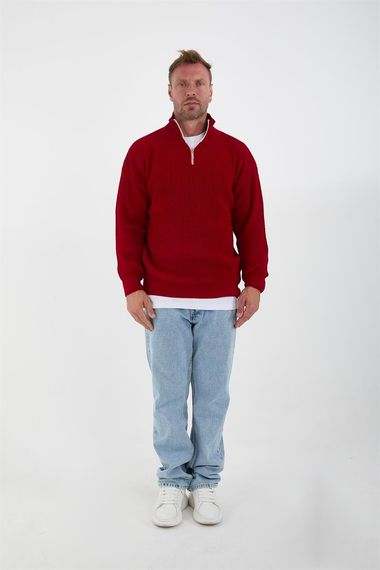 У Oversize пуловер с полузастежкой для мужчин из кенарной вязки - красный - фото 2