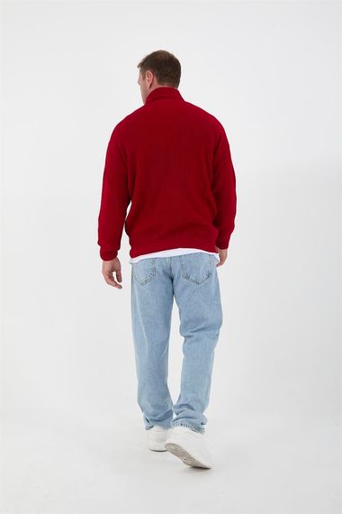 У Oversize пуловер с полузастежкой для мужчин из кенарной вязки - красный - фото 4