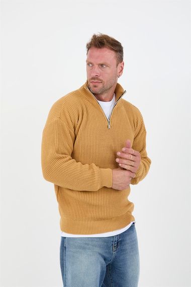 Оверсайз мужской пуловер с полурукавом в стиле Селаник, цвет горчицы, 100% хлопок, комфорт и стиль для холодных дней - фото 2