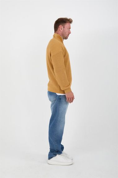 Оверсайз мужской пуловер с полурукавом в стиле Селаник, цвет горчицы, 100% хлопок, комфорт и стиль для холодных дней - фото 5