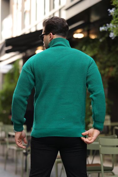 У oversize свитер из техно-вязаного материала с полу-молнией для мужчин, зелёный, 100% хлопок, комфортный и стильный для зимних дней - фото 5