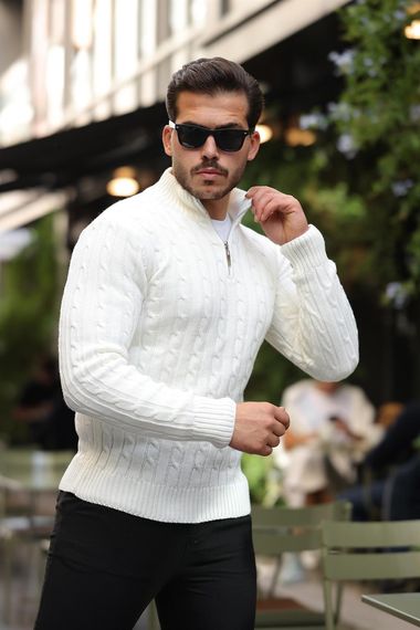 سويتر رجالي بفتحة نصفية بتصميم ضفائر الشعر - إكروا - صورة 2