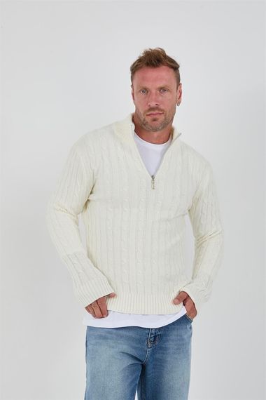 سويتر رجالي بفتحة نصفية بتصميم ضفائر الشعر - إكروا - صورة 5