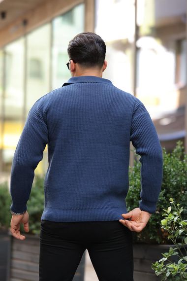 كنزة رجالية من الصوف مع ياقة قميص بتصميم سيلانيك - إنديغو، مصنوعة من قماش 100% قطن ناعم، مثالية لمظهر كاجوال أنيق - صورة 5