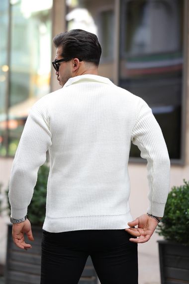 Gömlek Yaka Selanik Örgülü Erkek Triko Kazak - Ekru - photo 5