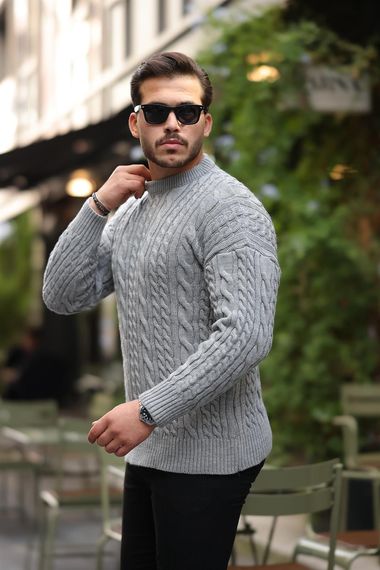 Універсальний трикотажний светр Comfort Fit з в'язкою, сіро-каменевий, м'який та теплий, чудово підходить для будь-якого стилю та обсягу - фото 2